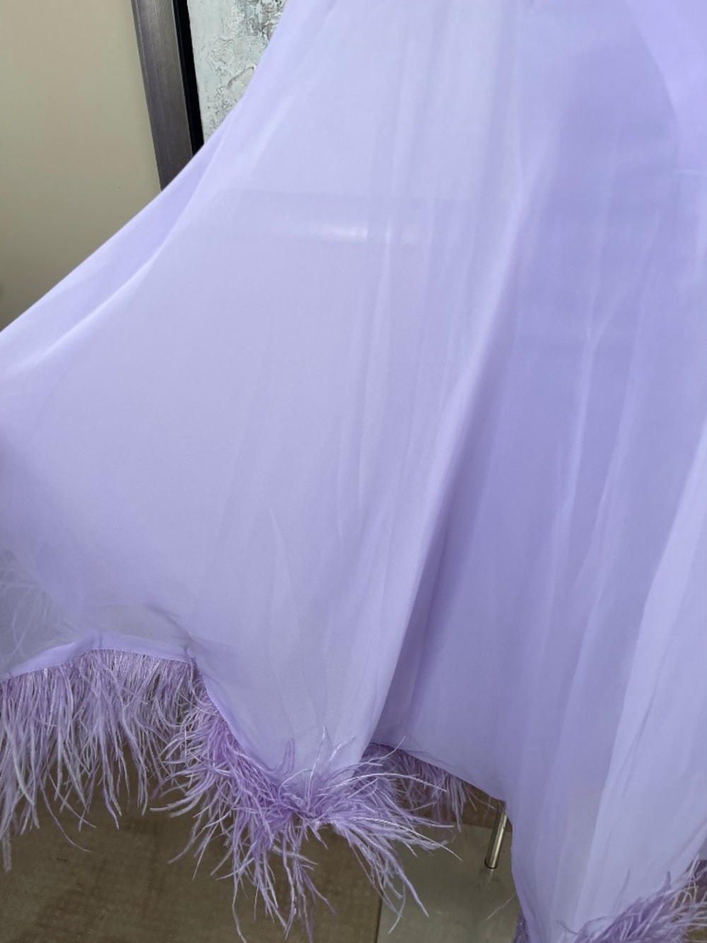 MAC DUGGAL One Shoulder Cape Feather Hem Purple 11623 Mini Dress Size 8 - Picture 4 of 6